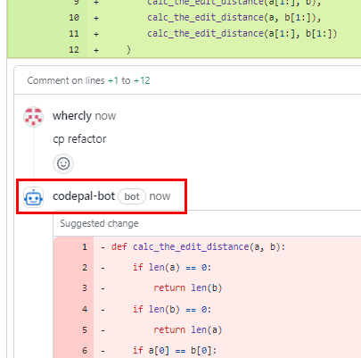 codepal bot on pull request