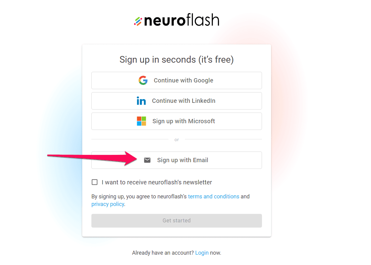 Signing up for a Neuroflash account