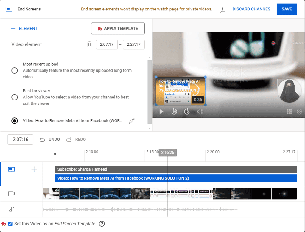 creating end screen template using tubebuddy