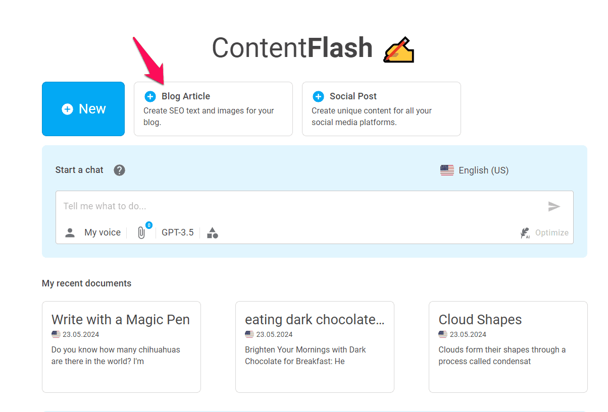 Creating a new blog article in ContentFlash