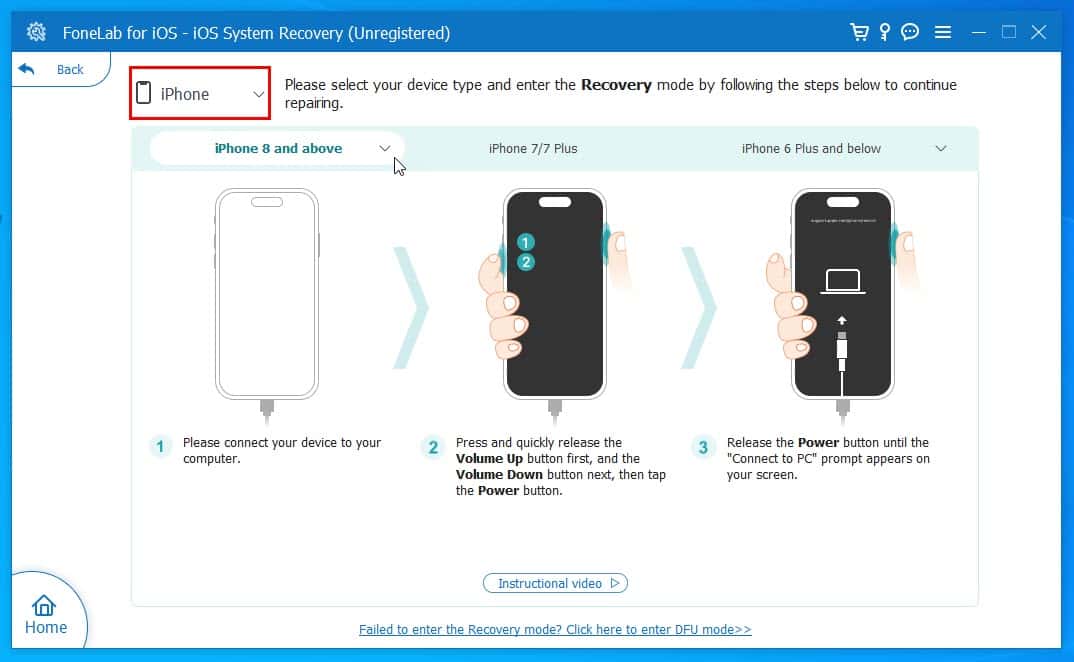 device selection drop down