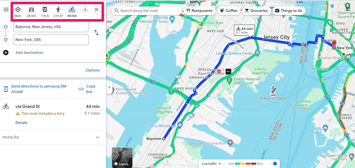 Google Maps transportation modes