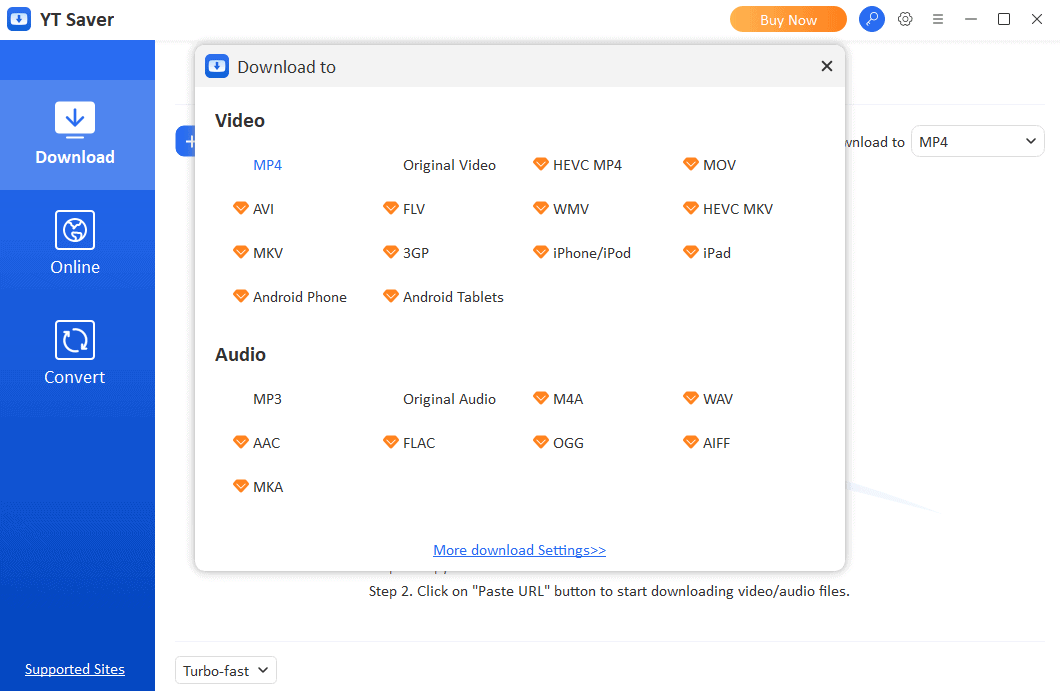 YT Saver formats