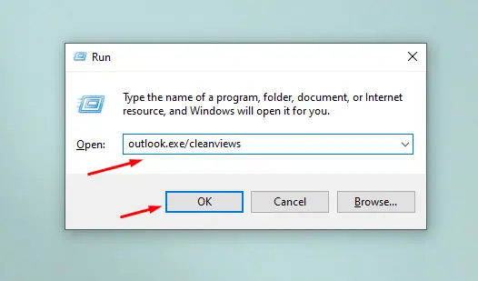 Type outlook.exe/cleanviews
