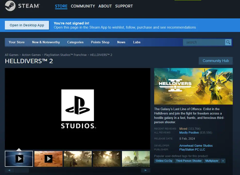 Steam game webpage