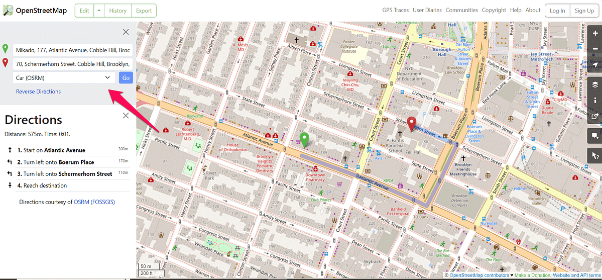 OpenStreetMap interface