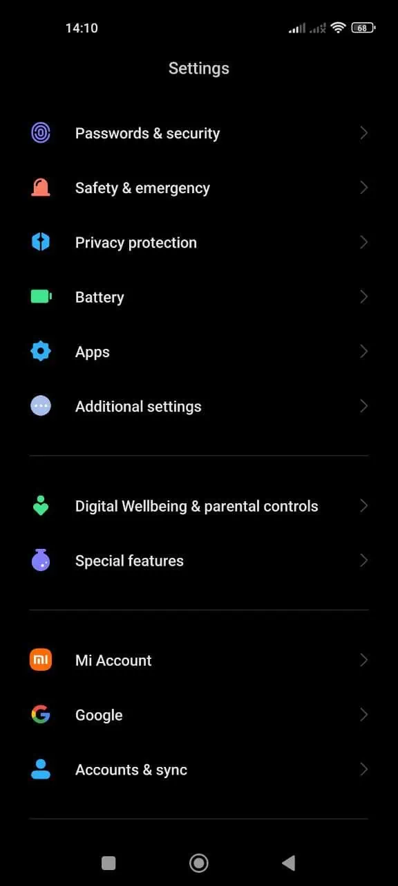 Apps in settings