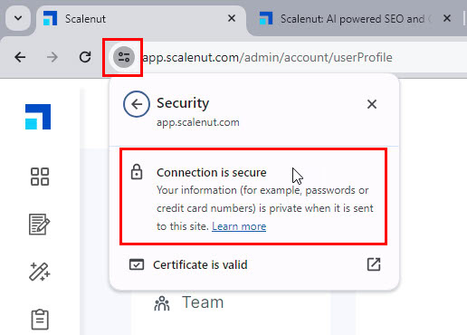 scalenut connection security