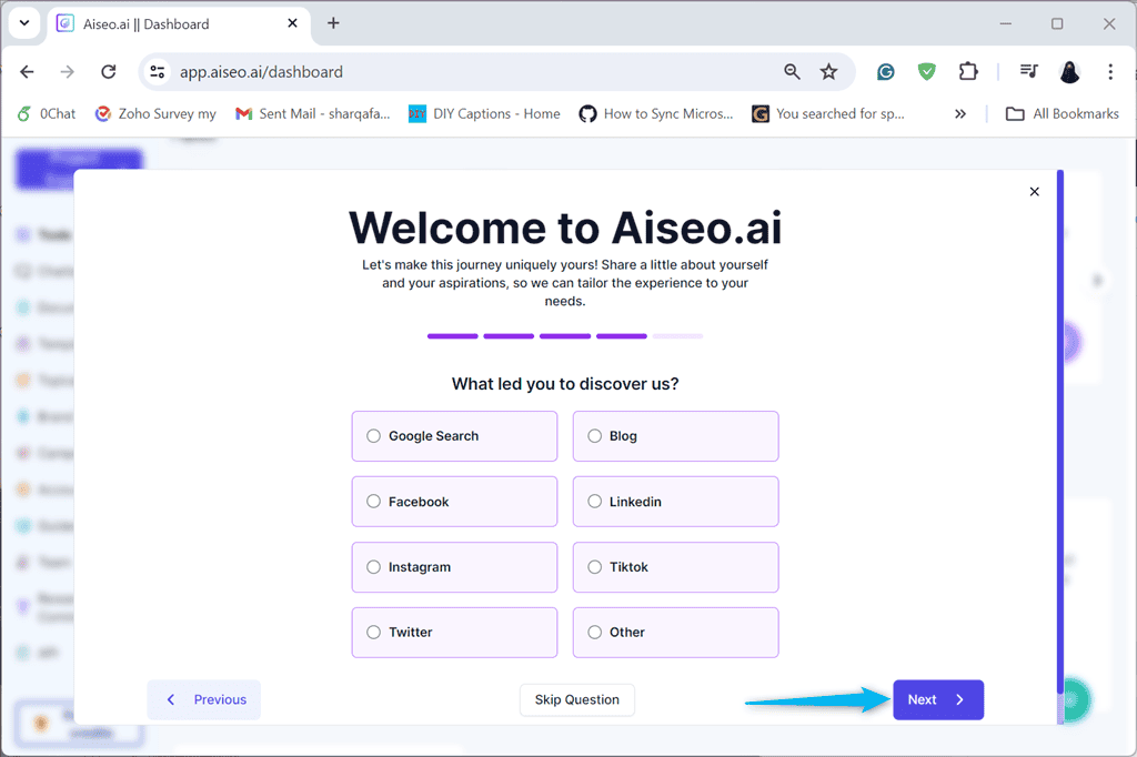 selecting discovery option in aiseo.ai