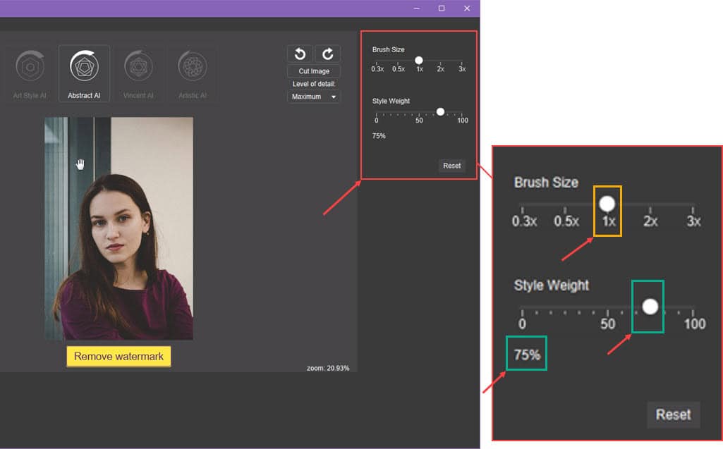 setting up brush size and style weight