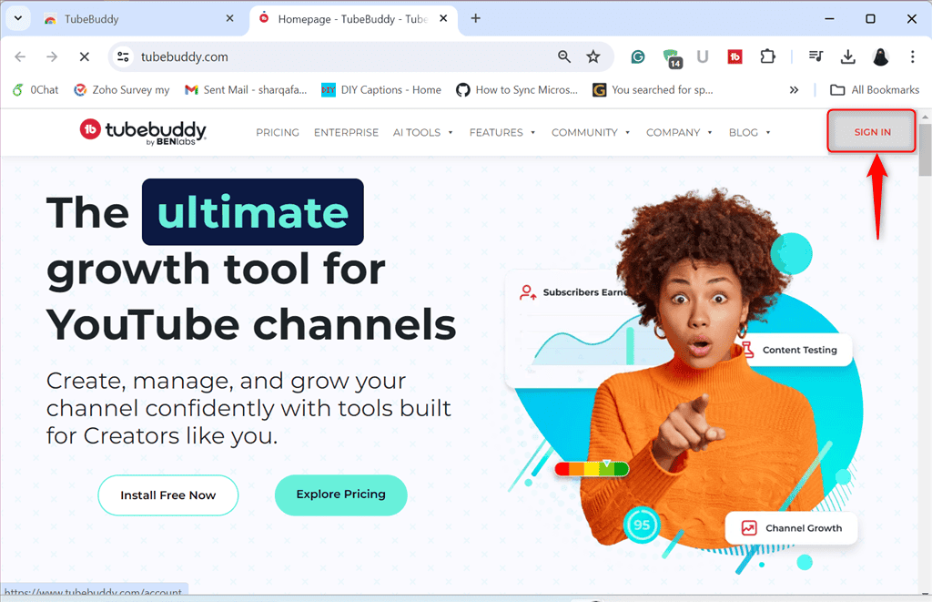 sign in to tubebuddy on chrome