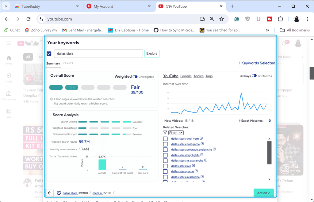 using keyword explorer feature of tubebuddy