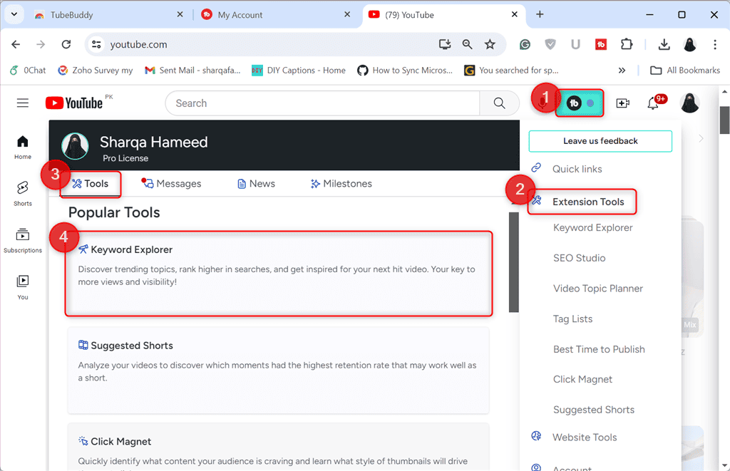 using keyword explorer of tubebuddy