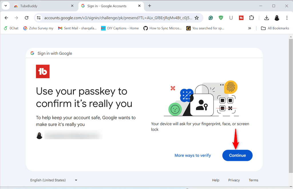 using passkey to give permission to tubebuddy