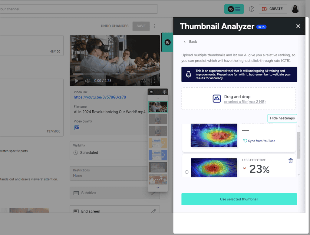 using thumbnail analyzer of tubebuddy