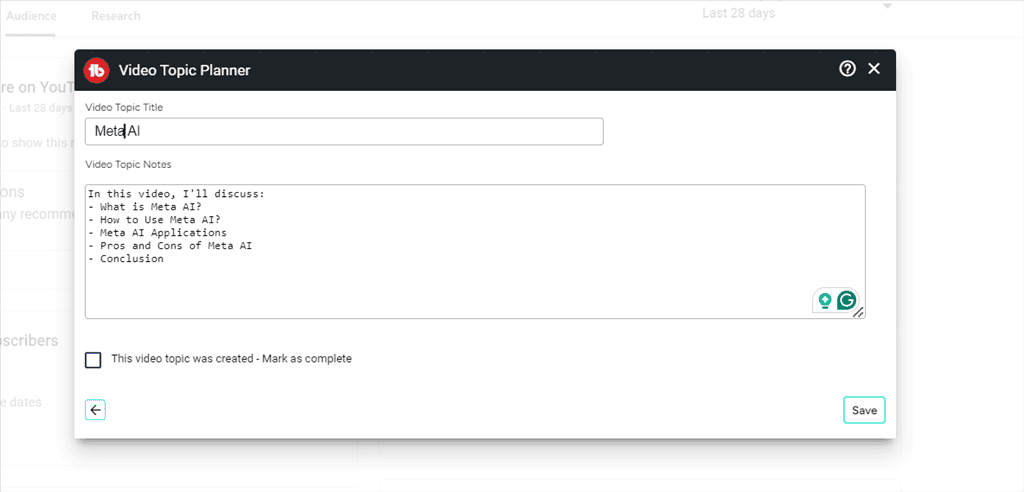 video topic planner of tubebuddy