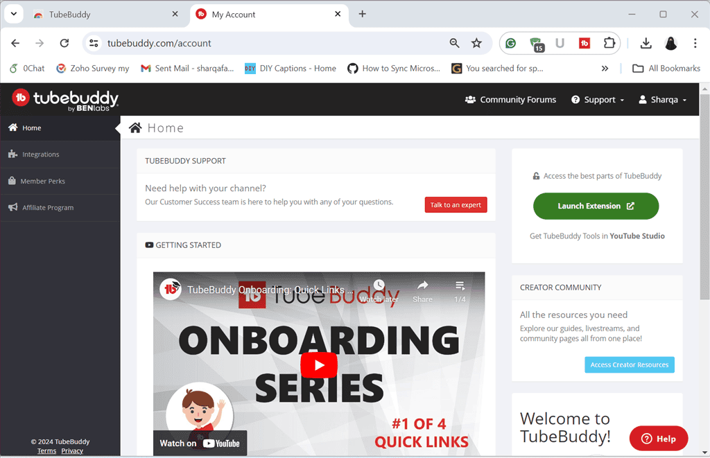 viewing main dashboard of tubebuddy