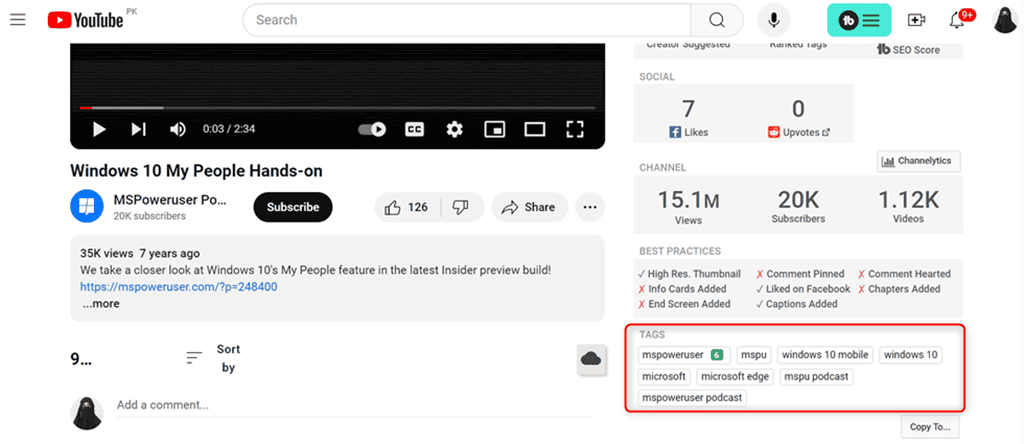 viewing tag ranking using tubebuddy