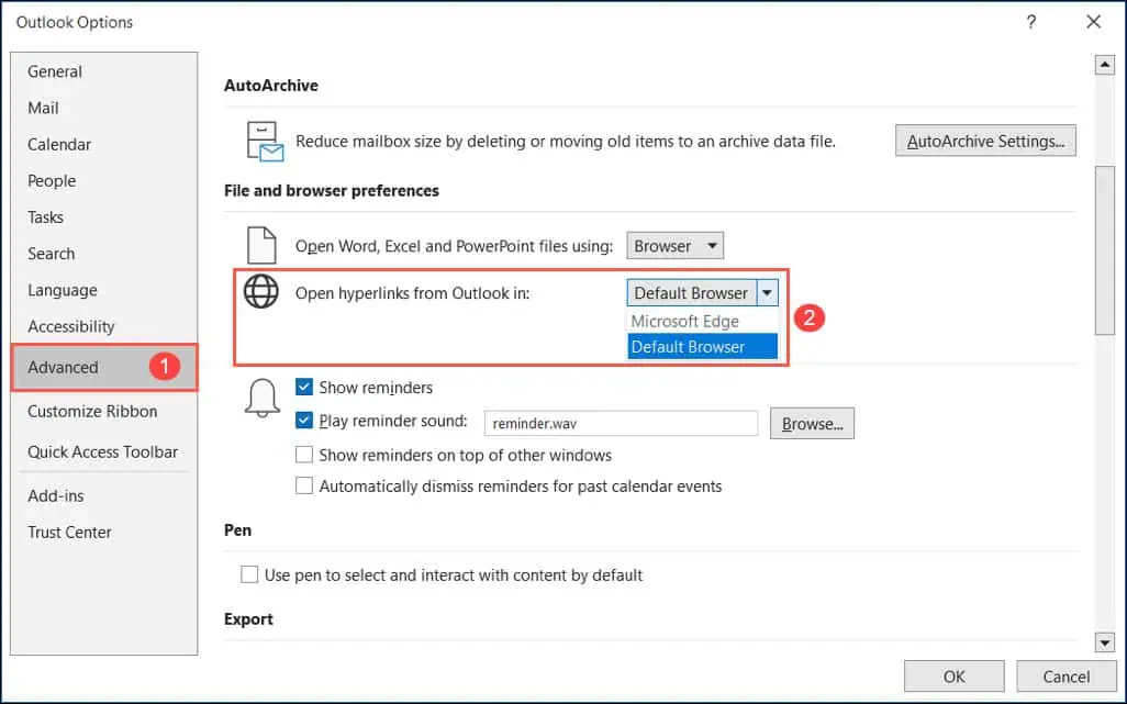 Change Default Browser in Outlook