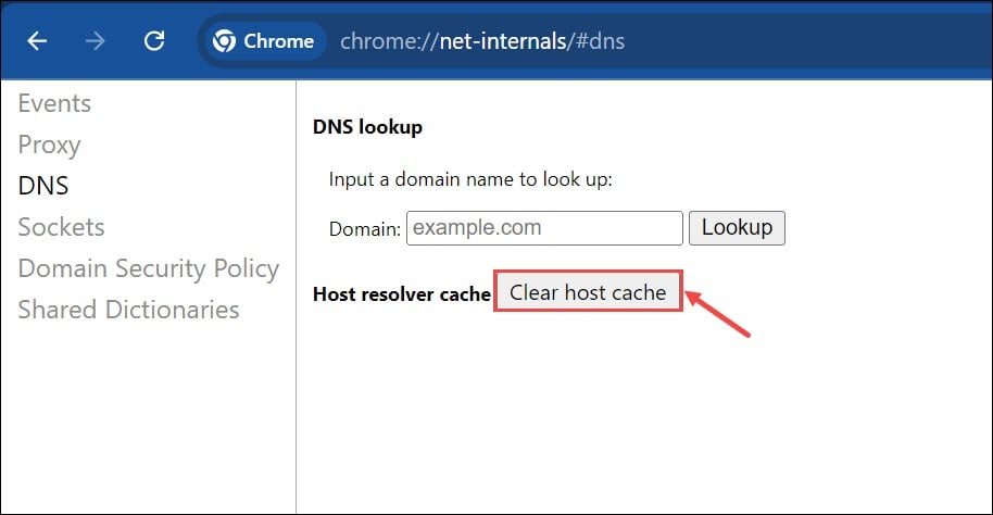 Clear host cache button Chrome