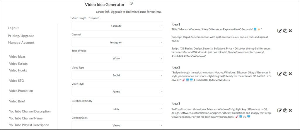 Generated video ideas