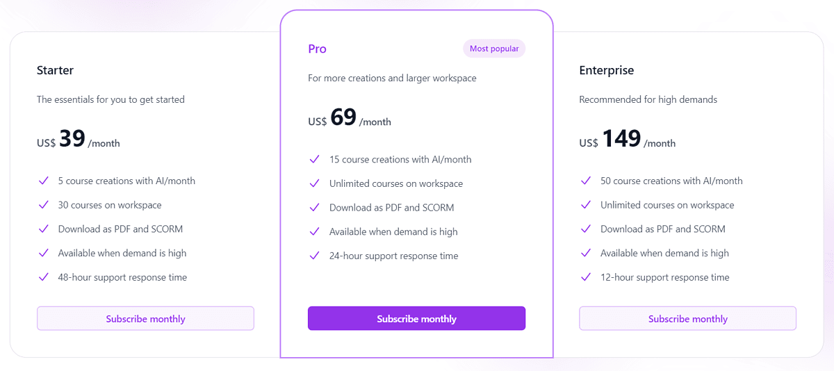 Learning Studio AI pricing