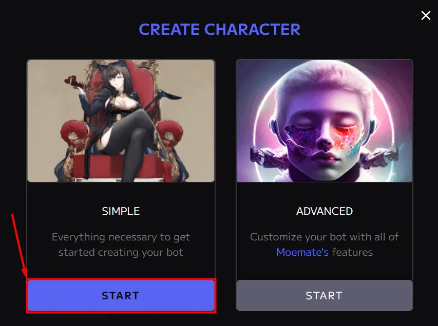 Moemate AI custom tutorial Simple selection