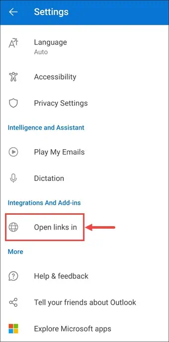 Open Links In option Android