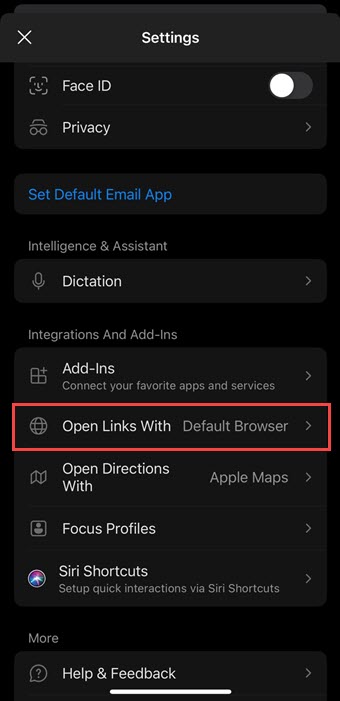 Open Links With option iOS