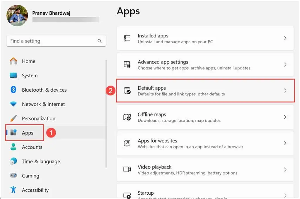 Windows Default Apps option