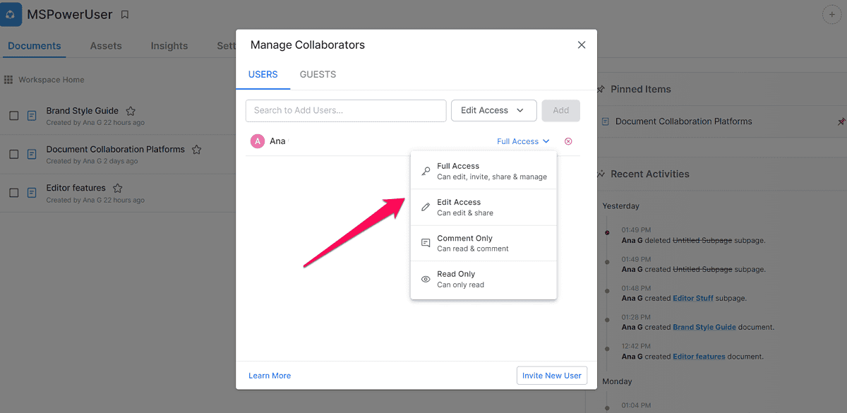 Access settings in Bit.ai