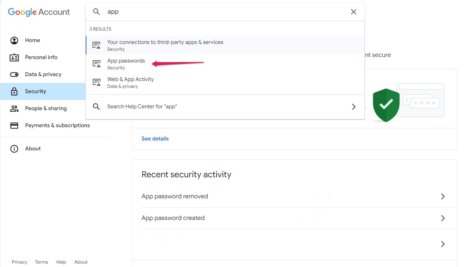 Accessing App Passwords from a Google account