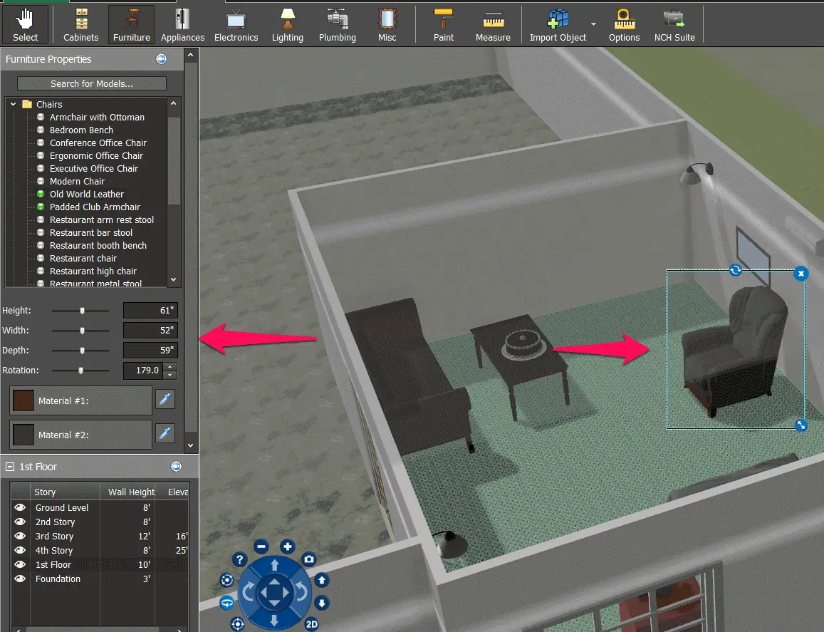 Editing interior objects in DreamPlan