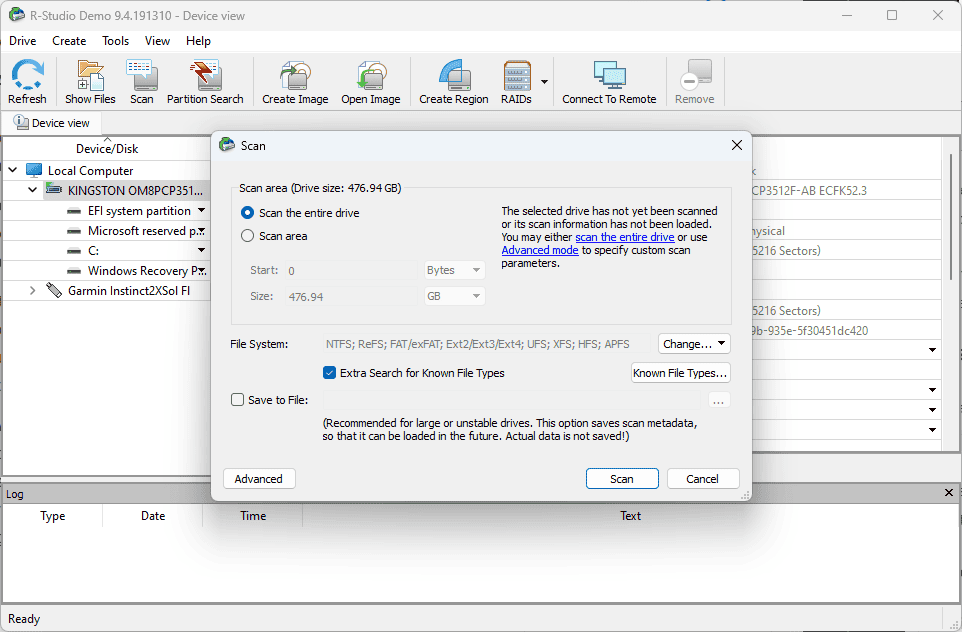 R-studio recovery software deep scan