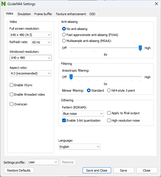 Project 64 video settings