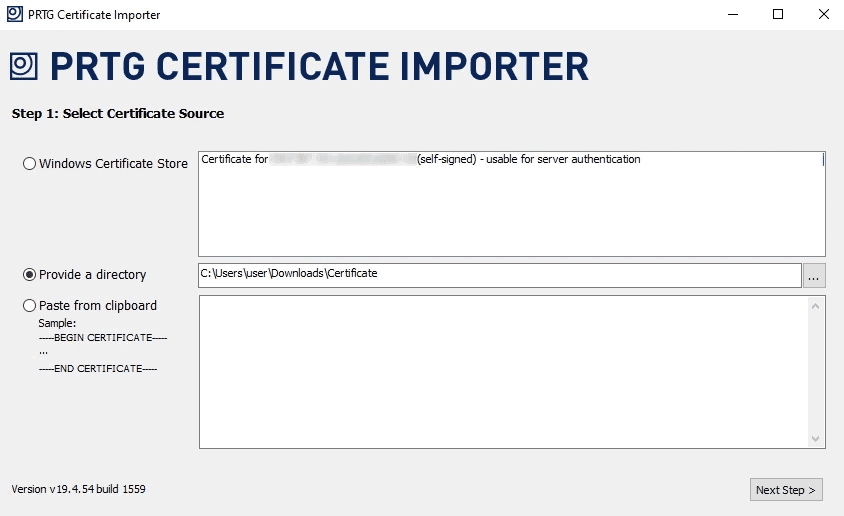 Paessler PRTG certificate importer