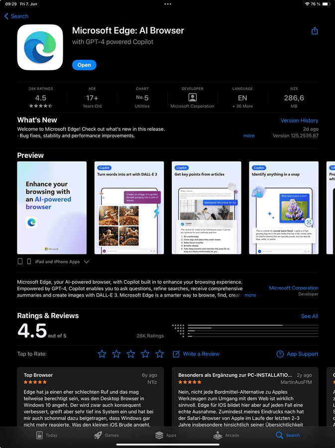 Microsoft Edge in App Store