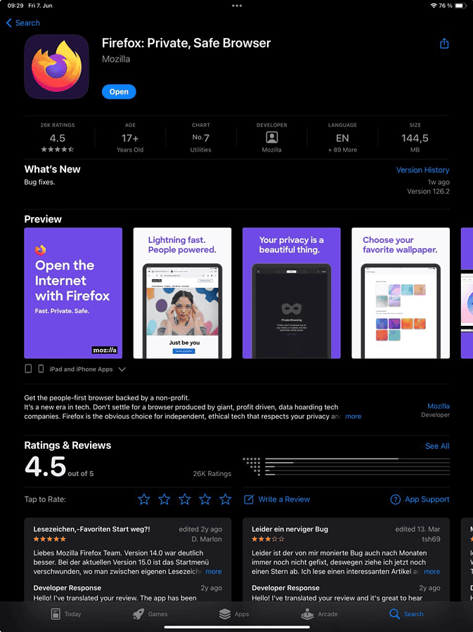 Mozilla Firefox in App Store