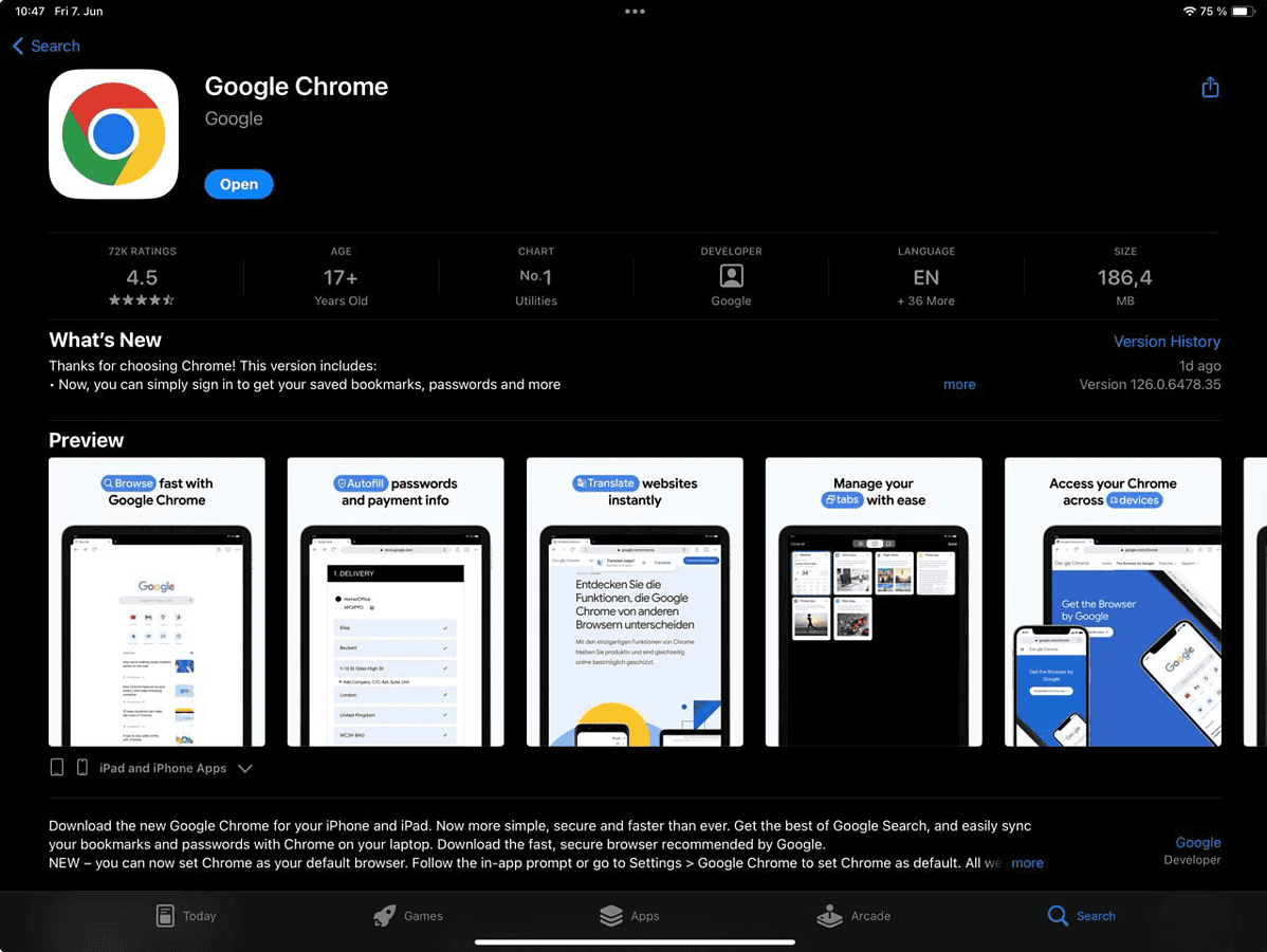 Google Chrome in App Store