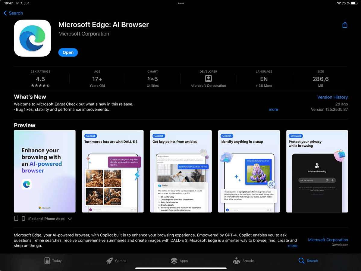 Microsoft Edge in App Store