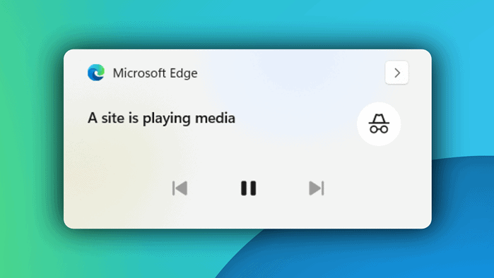 Microsoft Edge's media control pop-up
