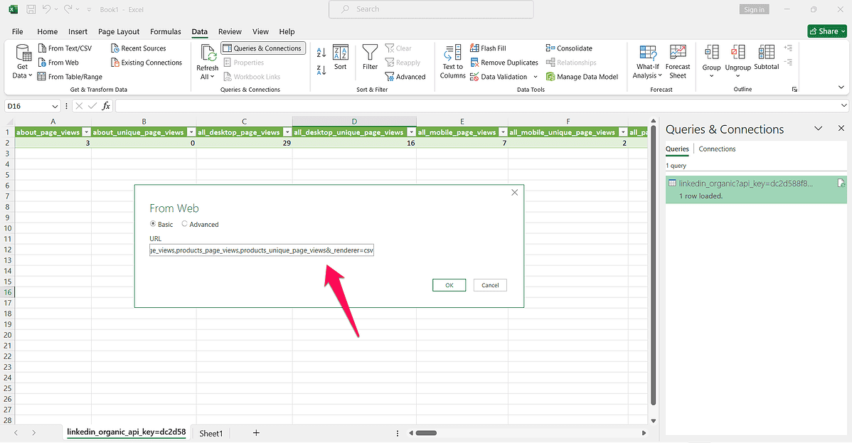 Moving LinkedIn page data into Excel with Windsor AI