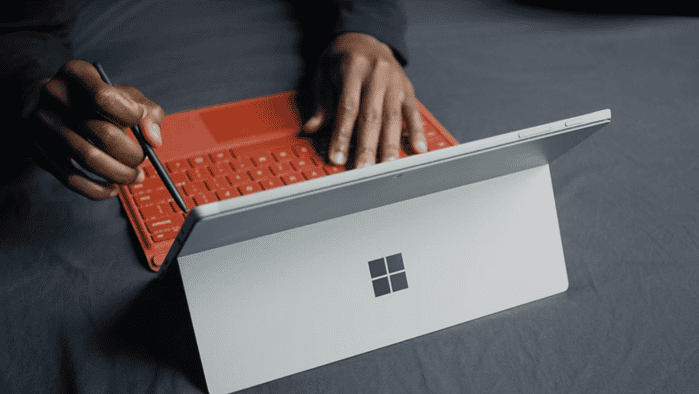A Microsoft Surface device at work