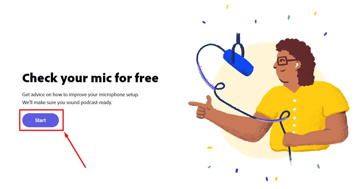 Adobe Podcast Tutorial Mic Check Start