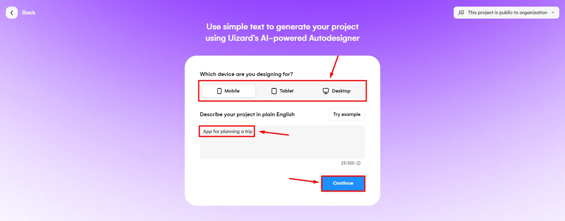 Uizard tutorial device and prompt