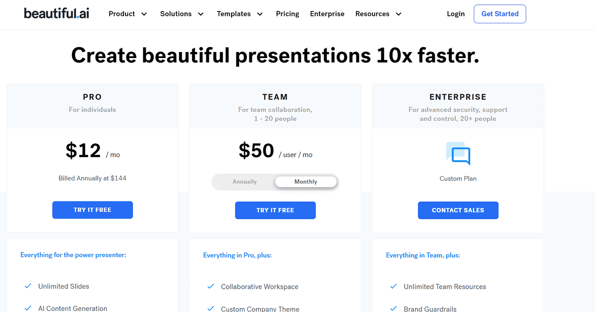 Pricing plans available with Beautiful AI