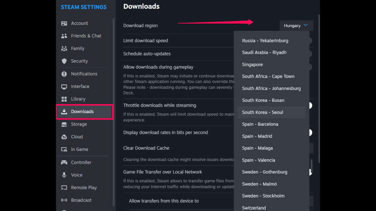 Change download region