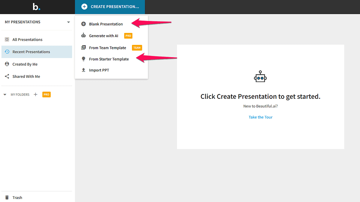 Creating a new presentation in Beautiful AI