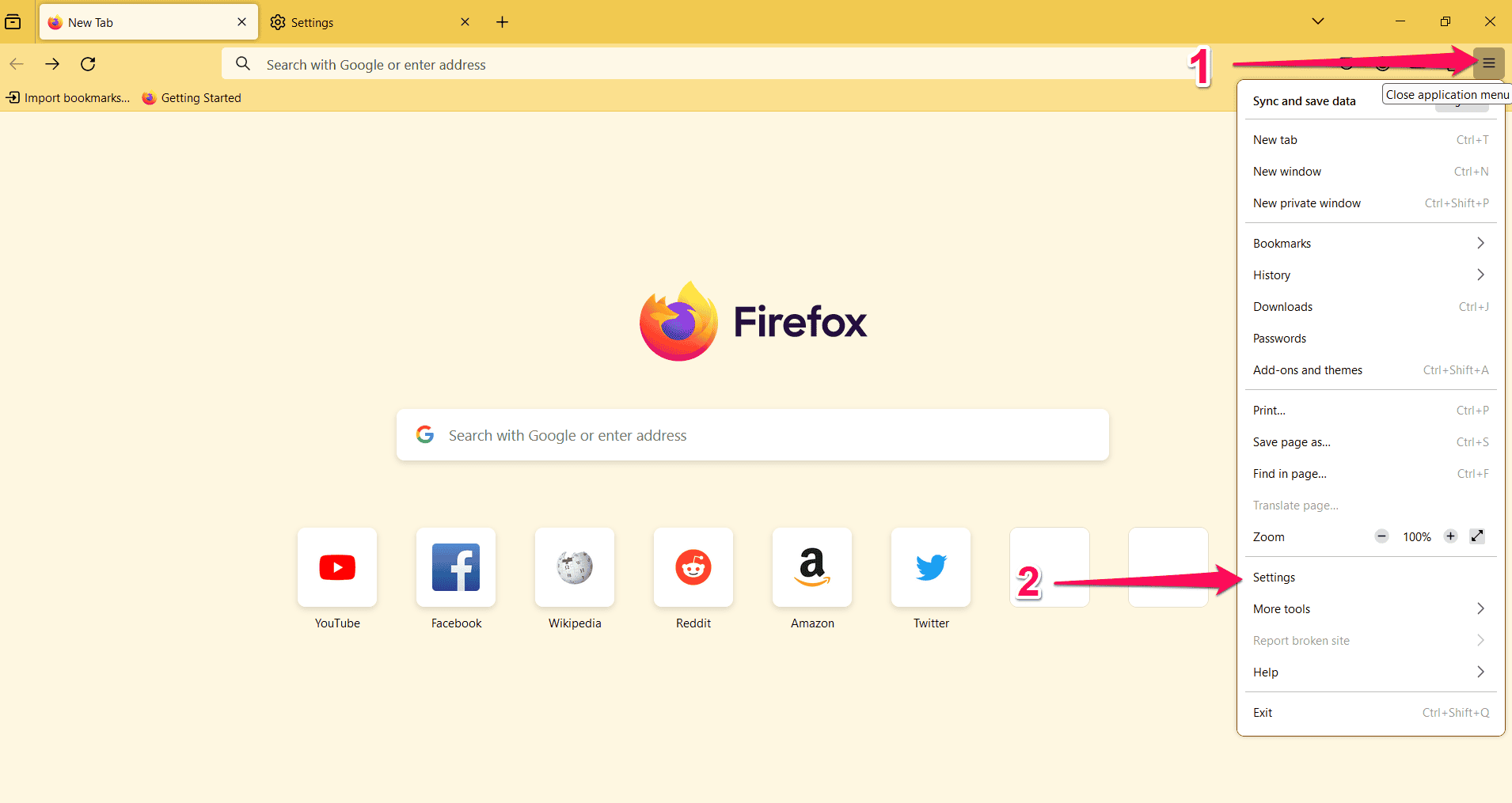 Accessing settings in Mozilla Firefox