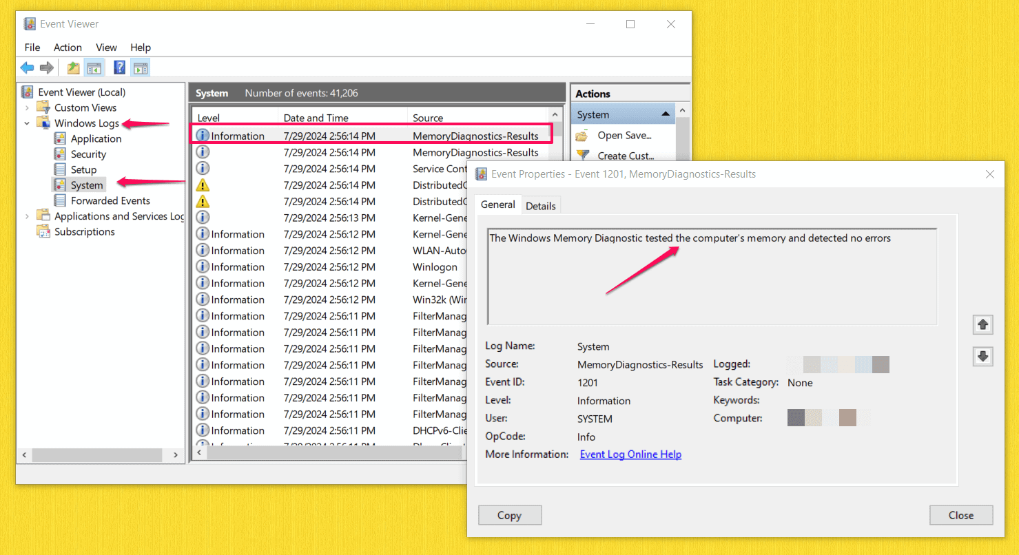 Windows Memory Diagnostics results